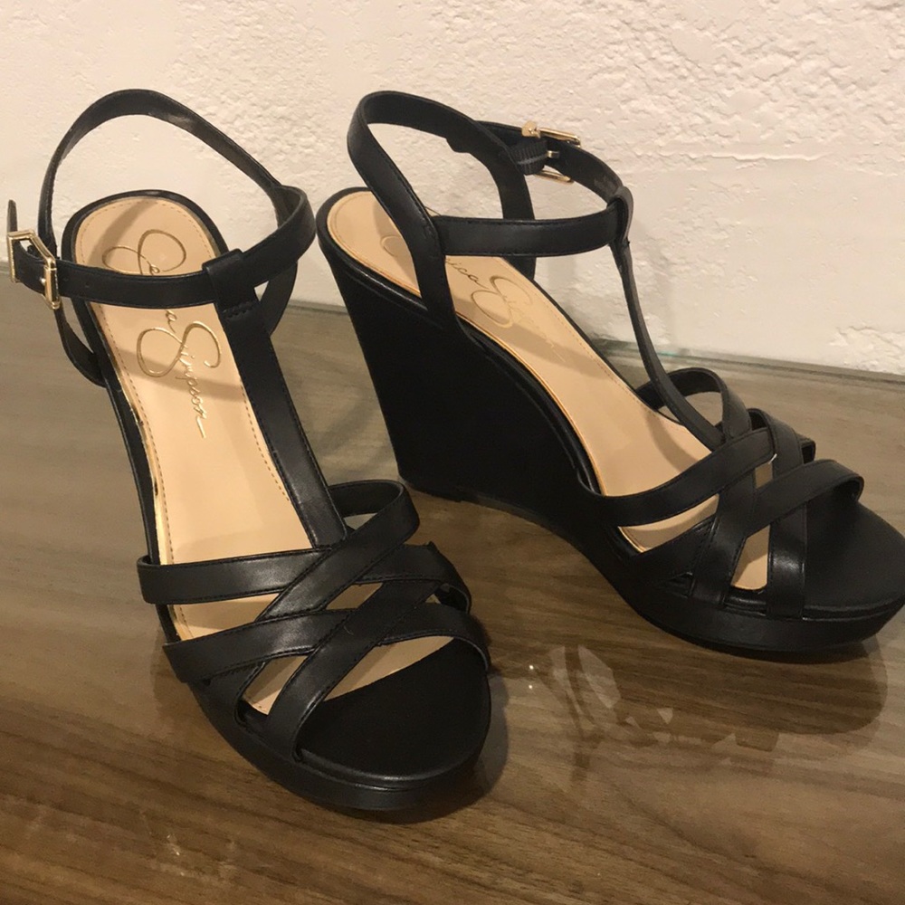Jessica Simpson Wedge Sandals in Solid Black